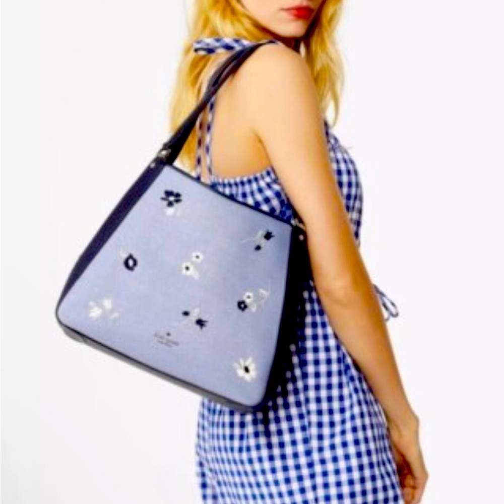 Kate Spade Blue Shoulder Bag with Floral Design. NWT. Triple comportment.